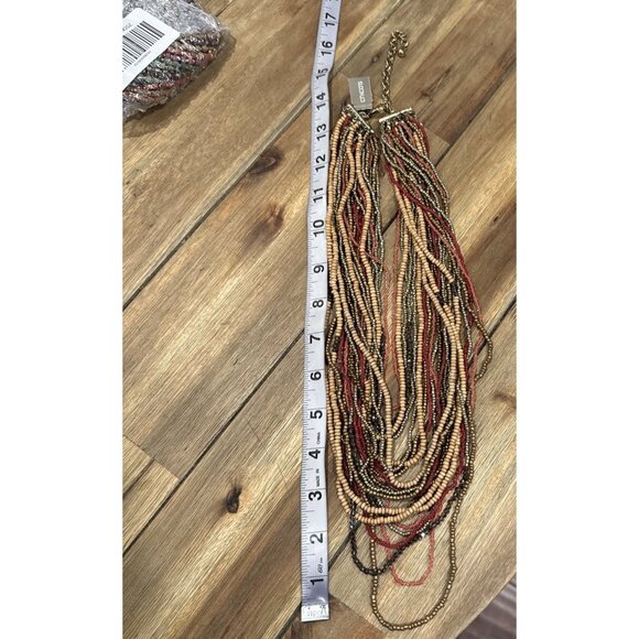 Chicos Layered Mutlicolor Gold Tone 14" Long Sead Bead Statement Necklace NEW - Picture 8 of 10